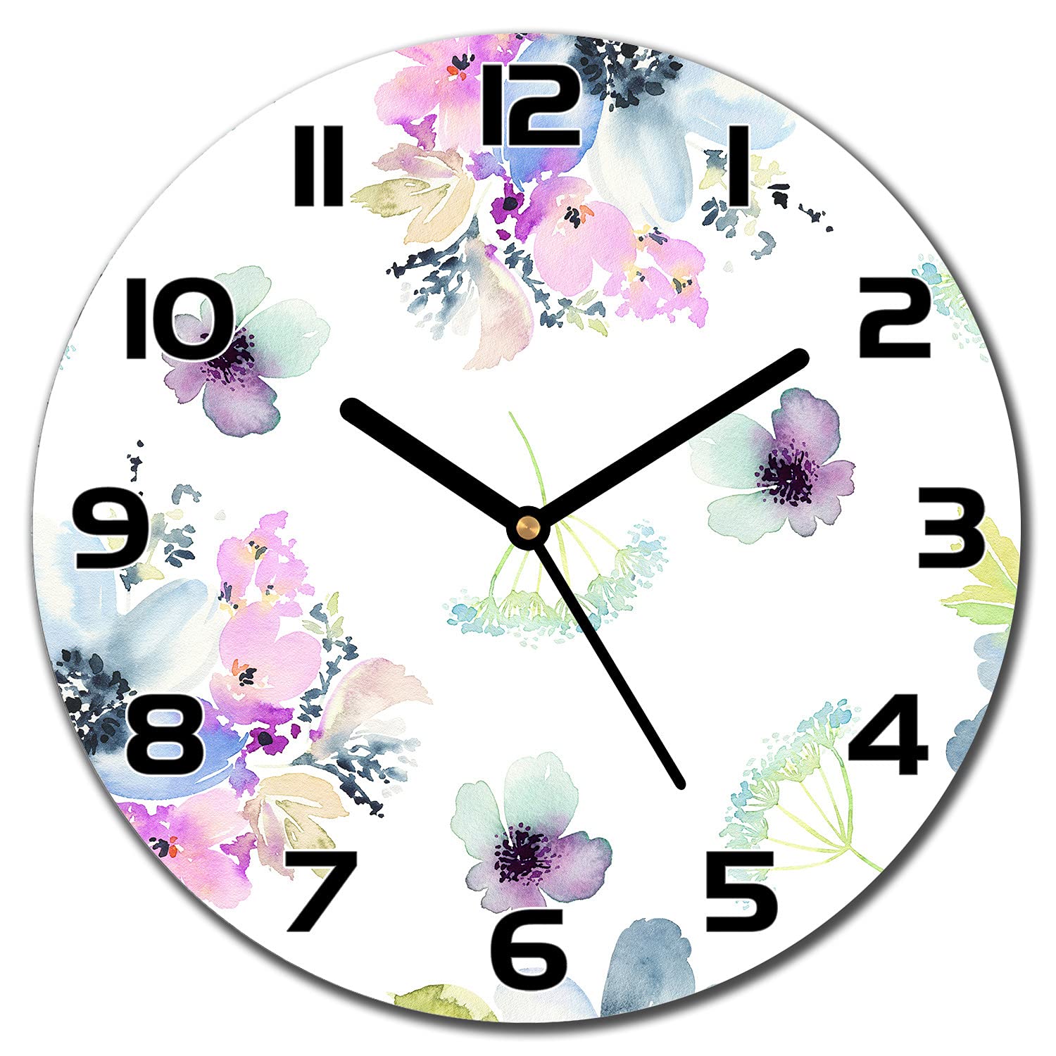 Horloge en verre moderne cuisine murale salon impression design de lumière des fleurs 30 cm