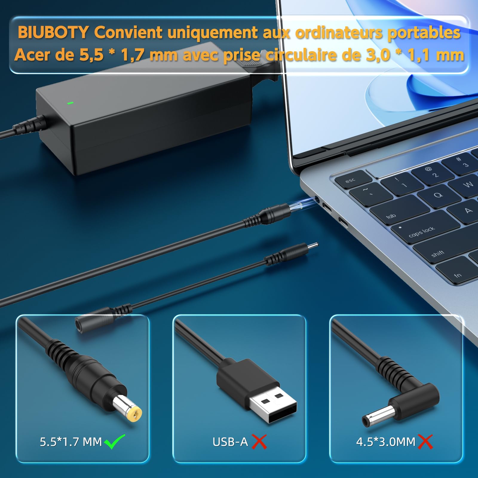 Bloc d'alimentation chargeur pour ordinateur portable Acer Aspire
