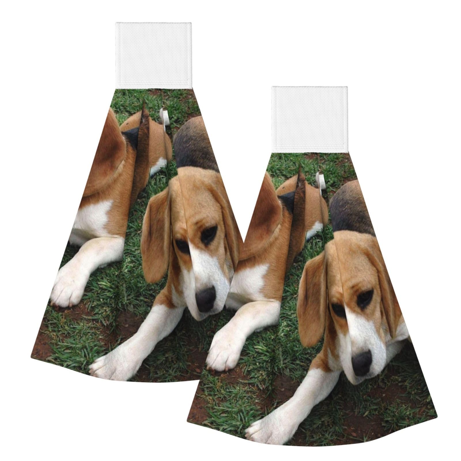 DOPKLNA Beagle Puppies, 2 Pcs Hanging Coral Fiber Hand Towels for Bathroom, Absorbent Kitchen Towels