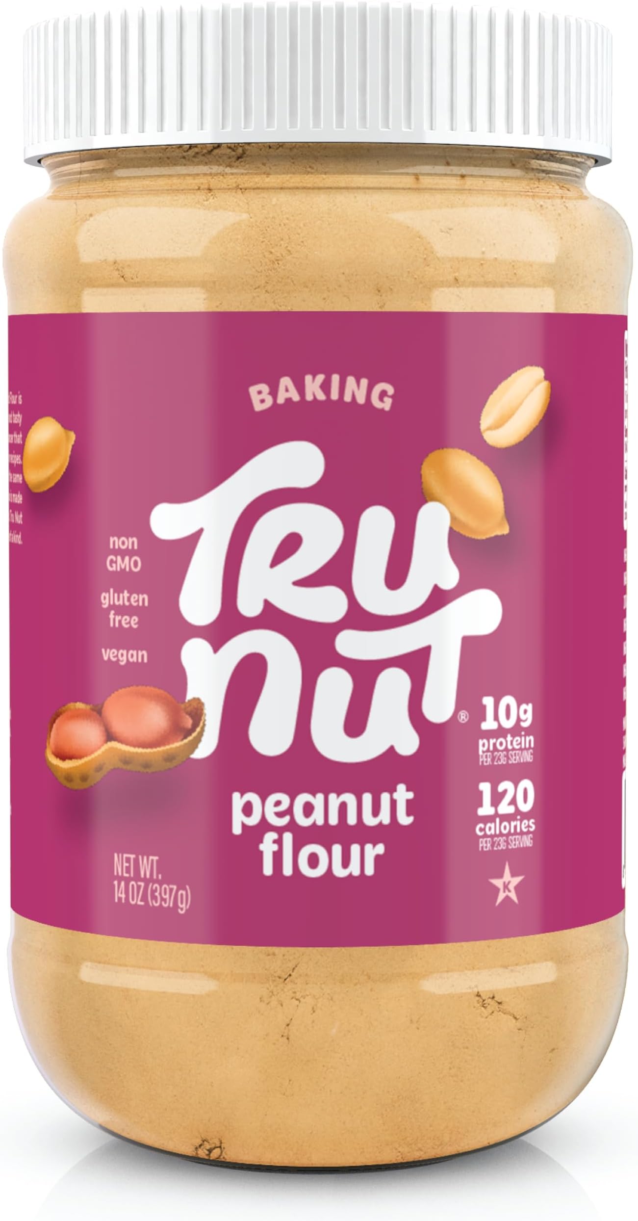 Tru-Nut Peanut Flour - Gluten Free Flour For Baking, Good Source of Plant Protein - Low Carb, Non-GMO, Vegan, Keto Peanut Flour | Sugar Free Peanut Butter Powder | 18 Servings | 14oz Jar