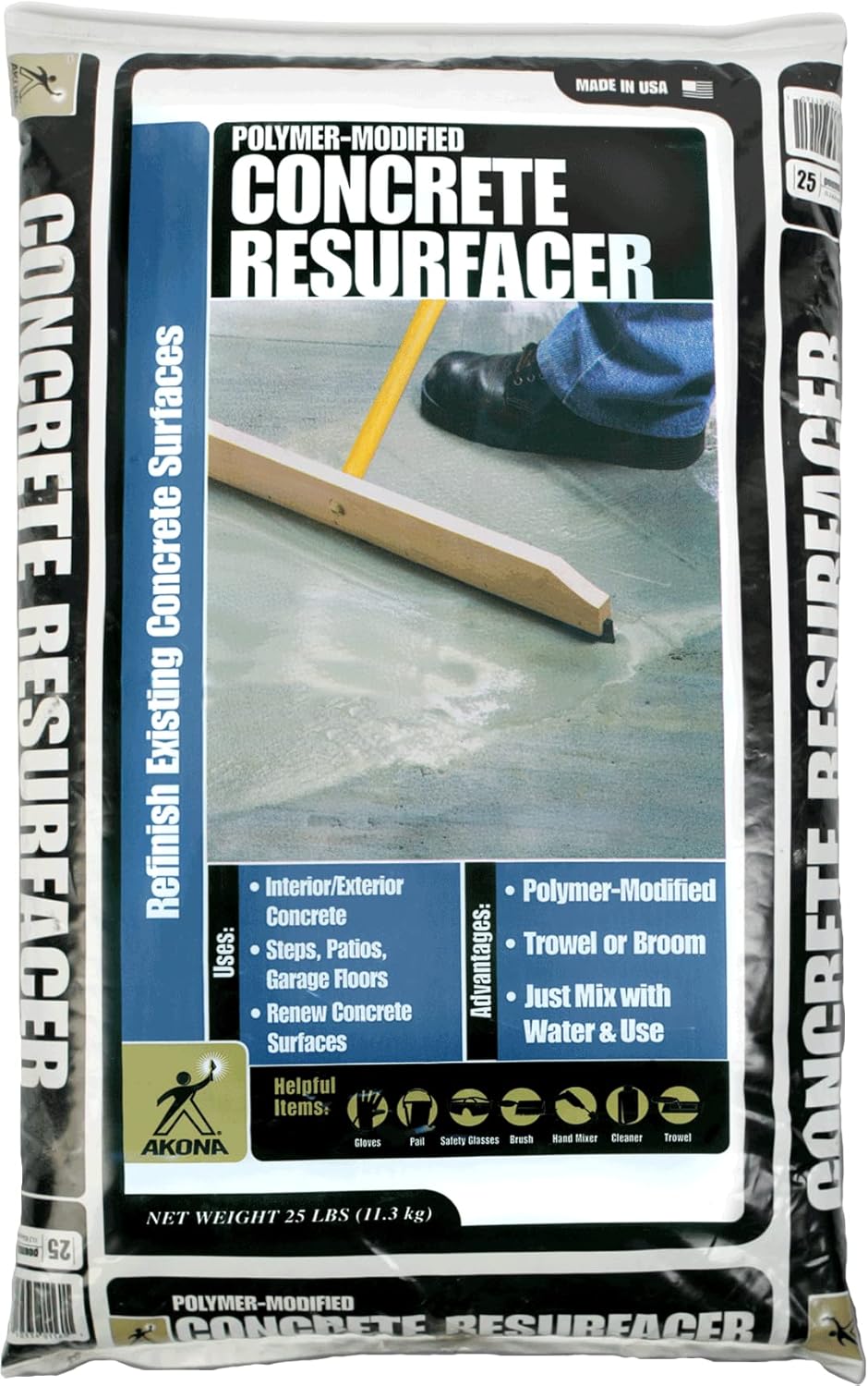 Akona Polymer-Modified Concrete Resurfacer - Renew & Repair Damaged Concrete, Great for Garages, Sidewalks, Patios, Squeegee or Trowel Applied (25 Pounds)