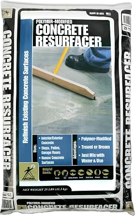 Akona Polymer-Modified Concrete Resurfacer - Renew & Repair Damaged Concrete, Great for Garages, Sidewalks, Patios, Squeegee or Trowel Applied 25 Pounds