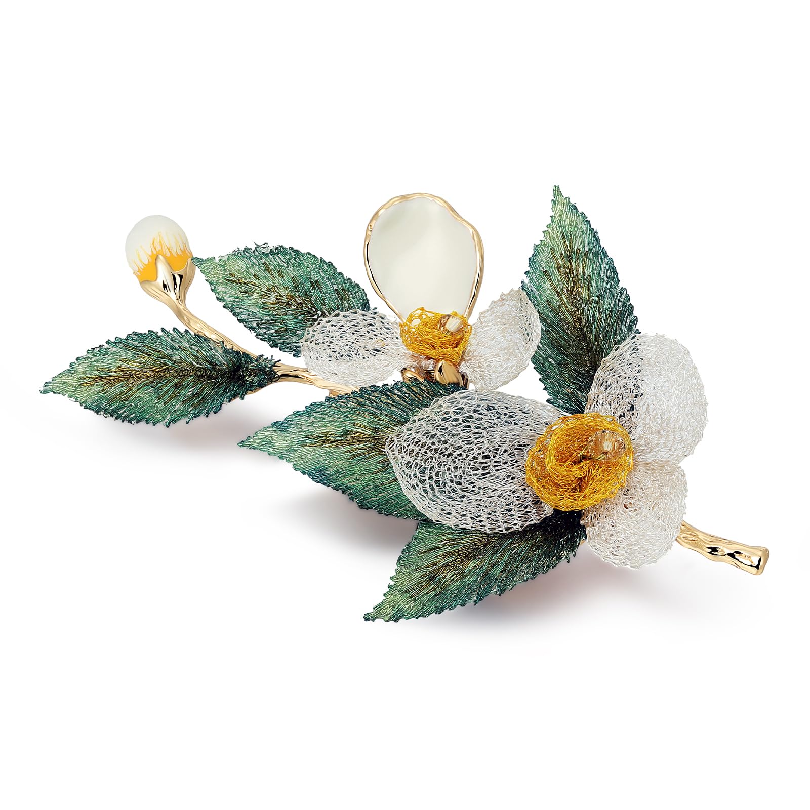 SHE'S FREE STYLE JUST FOR YOU [Van Gogh] Original handgefertigte Rose Brosche Damen, Blumen Brosche Vintage mit Stickerei & 14K Vergoldung – Elegante Broschen & Anstecknadeln für Damen