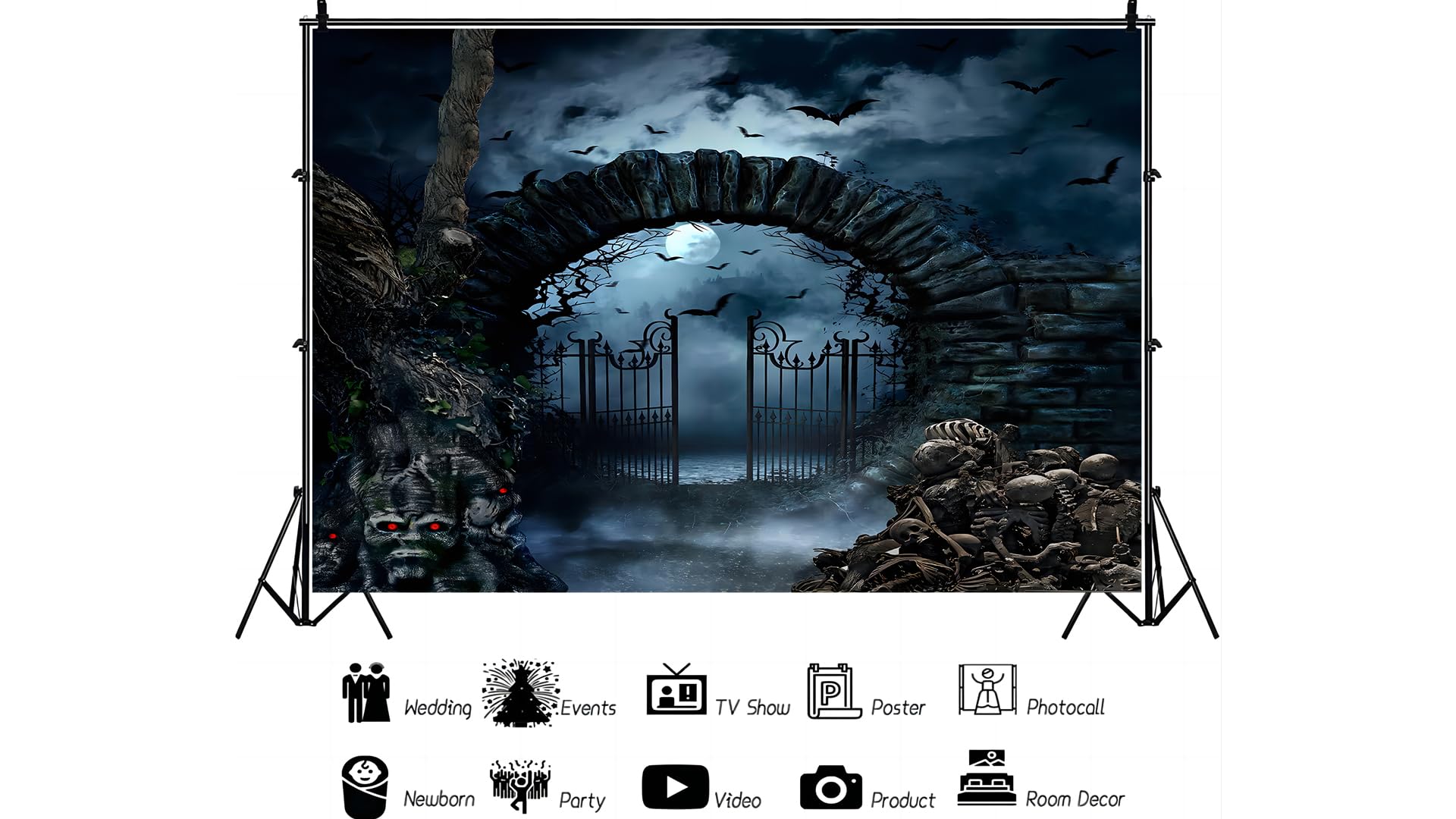 12x10ft Halloween Cemetery Photo Backdrop - Pumpkin Graveyard Scary Background For Parties