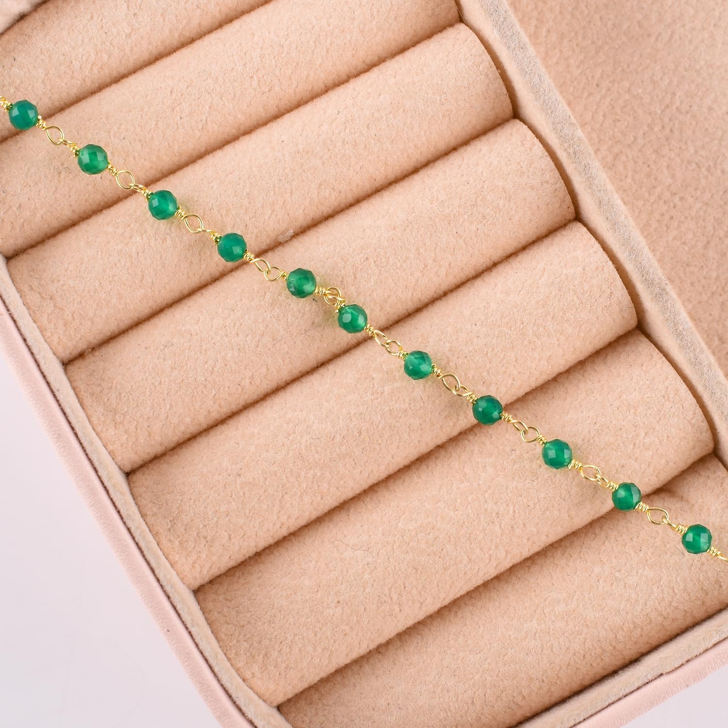 InfinityGemsArt Natural Green Onyx Gemstone Beads Eye Glasses Holders Chain, Crystal Gold Plated Rosary Spectacle Chain For Women, Eyewear Jewelry Accessory, May Birthstone, Gifts For Mother's Day