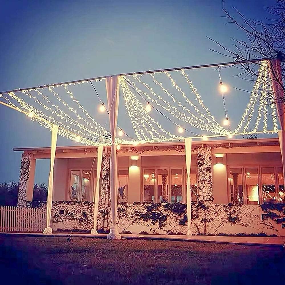 Large Curtain Lights, 20 Ft Outdoor String Lights for Christmas Wedding Decorations, 8 Lighting Modes Twinkle Fairy Lights for Bedroom Decor, Backdrop Lights 600 Led Indoor Curtain String Lights
