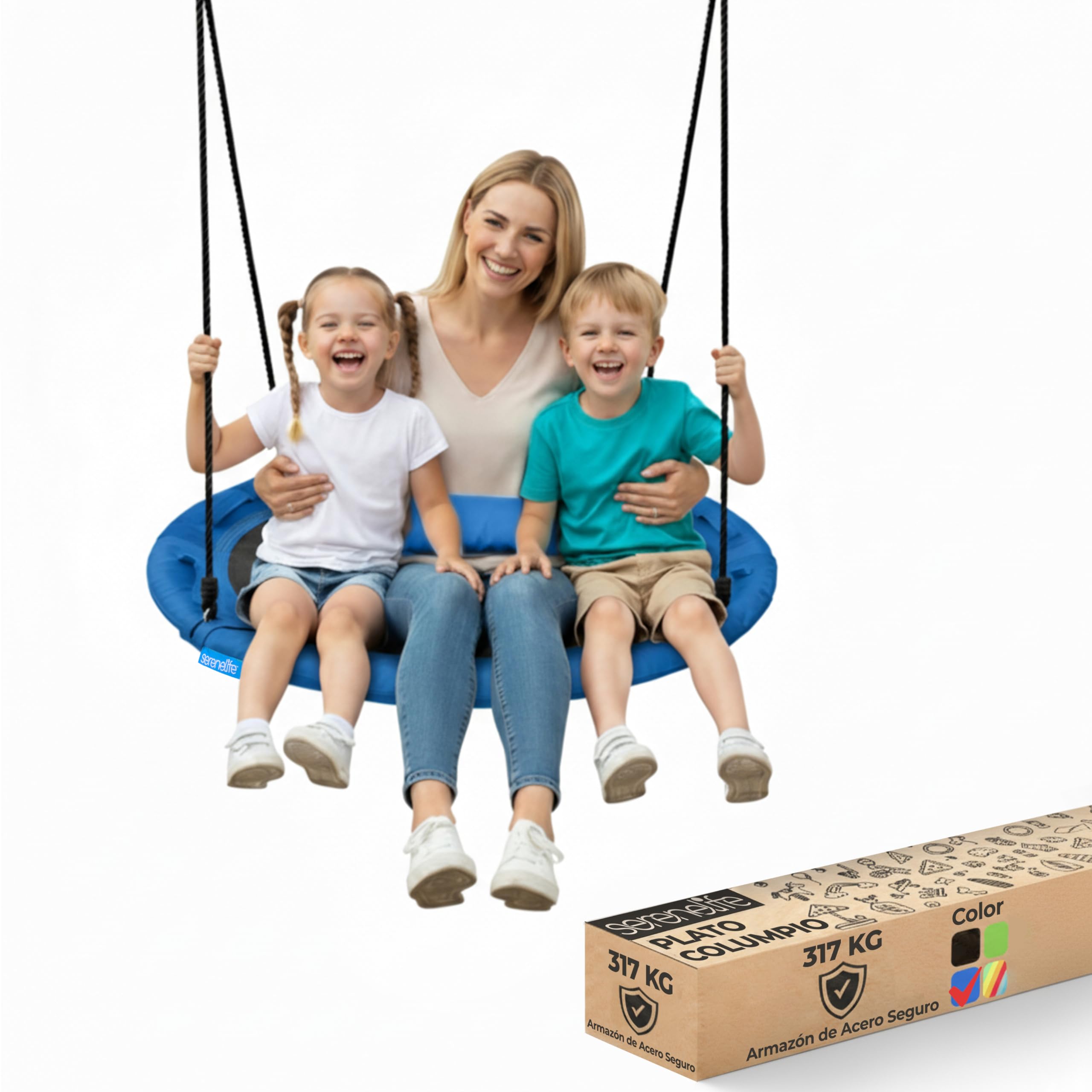 SereneLife 100 cm Saucer Nest Swing with Universal Suspension Kit, Swivel Seat with Pillow and Carry Bag, Water and Weather Resistant
