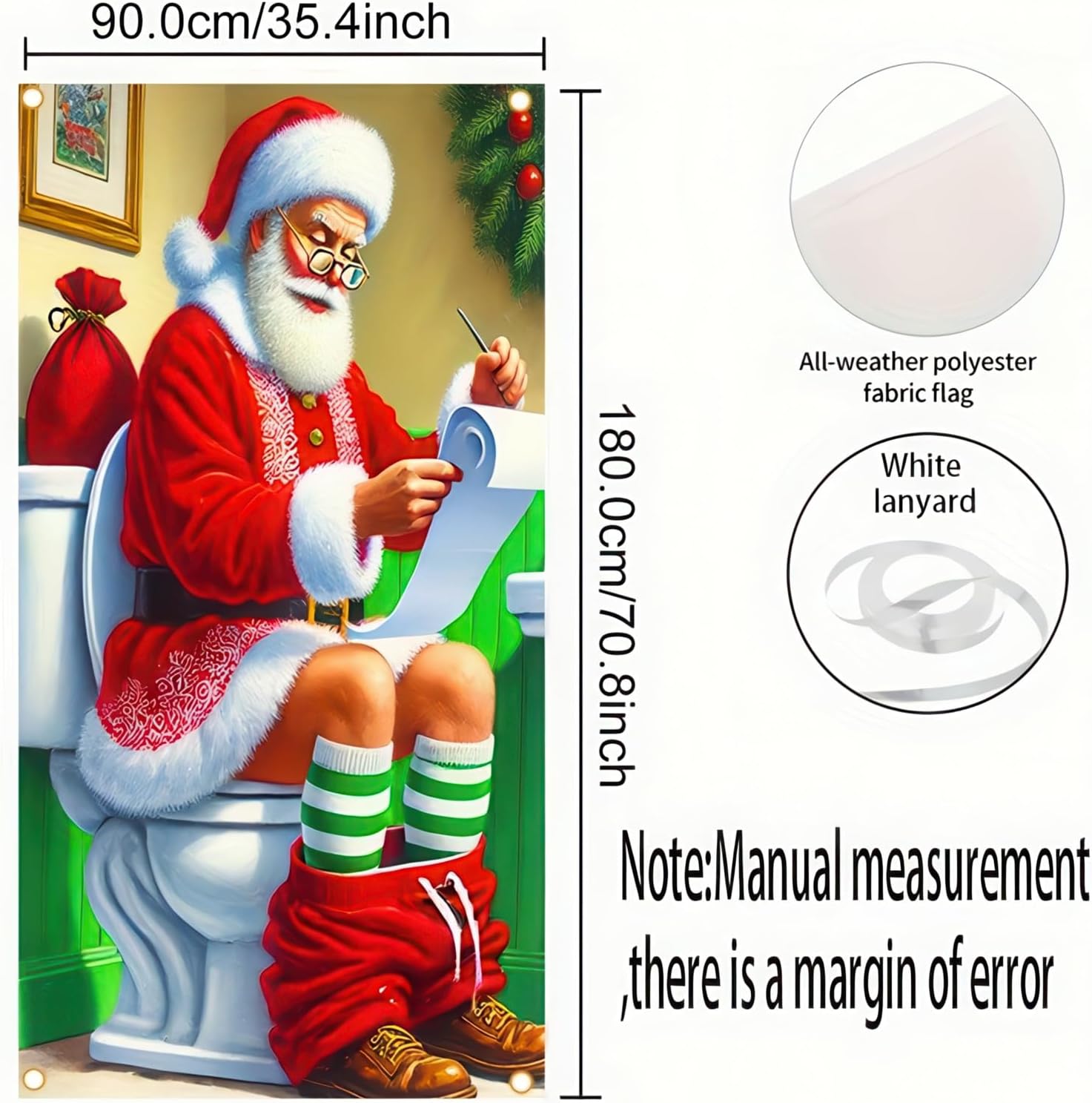 Christmas Door Cover 71x35 Inch Funny Santa Claus Toilet Door Banner Christmas Decoration for Home Indoor Outdoor Holiday Party Photo Backdrop Winter Door Hanging Décor - Image 6
