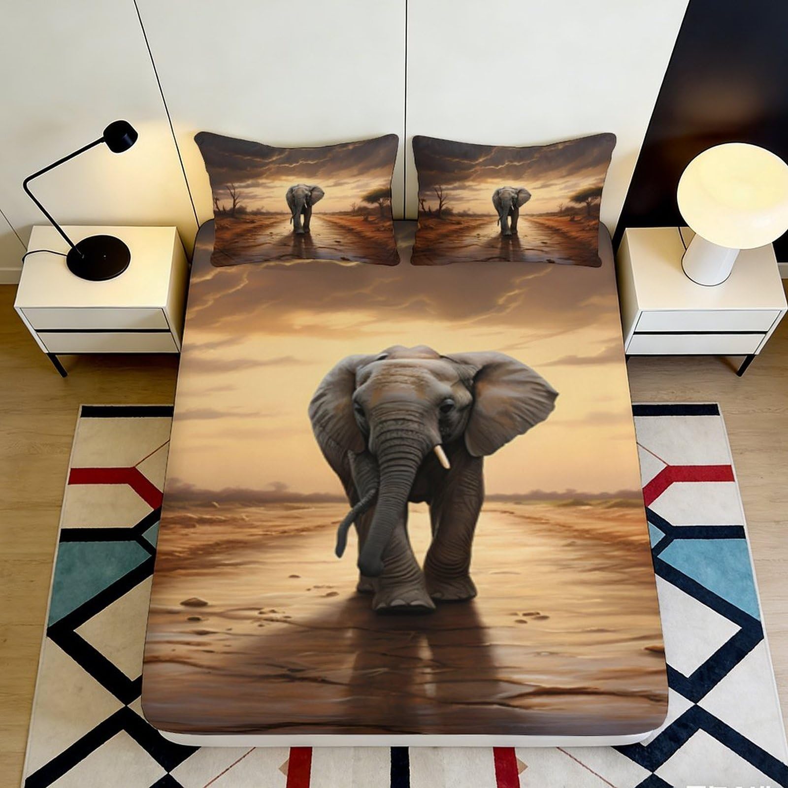 Jqzkxnhpbr Style-5 3D Printed Elephant Sunset Fitted Sheet Microfiber Soft Bed Cover For Bedroom Living Room Mattress Decoration 90X200x25cm