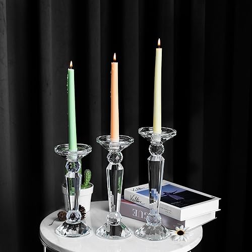 Miniatura 4 de Juego de portavelas cónicos de cristal, candelabros transparentes 2 en 1 de doble cara para velas cónicas y pilares, elegante mesa de boda, boda