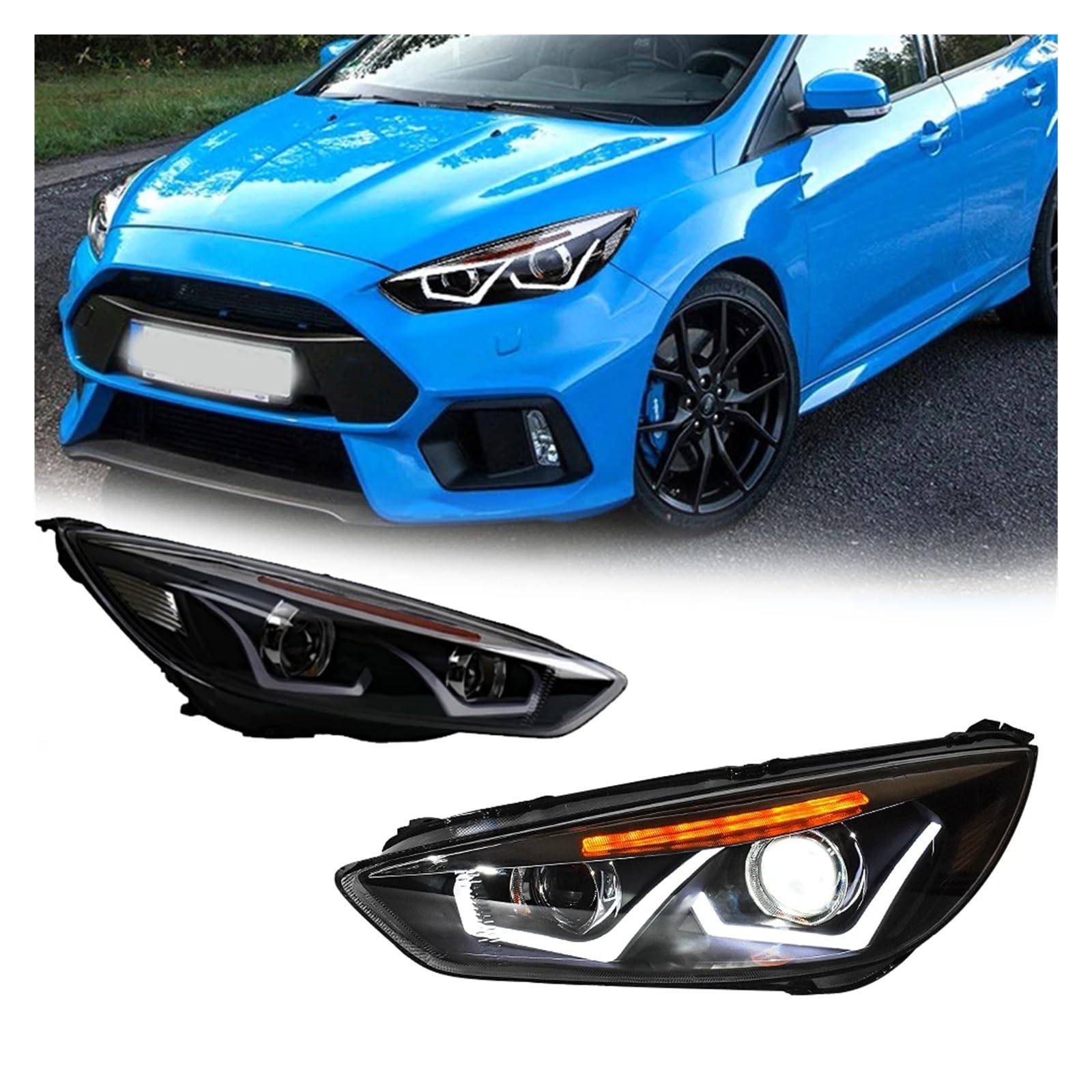 Pasuje do Ford Focus 15-18 w nowym stylu pełna dioda LED DRL reflektor samochodowy montaż sygnału akcesoria samochodowe zmodyfikowana lampa stylizacja reflektory LED(Low and high led)