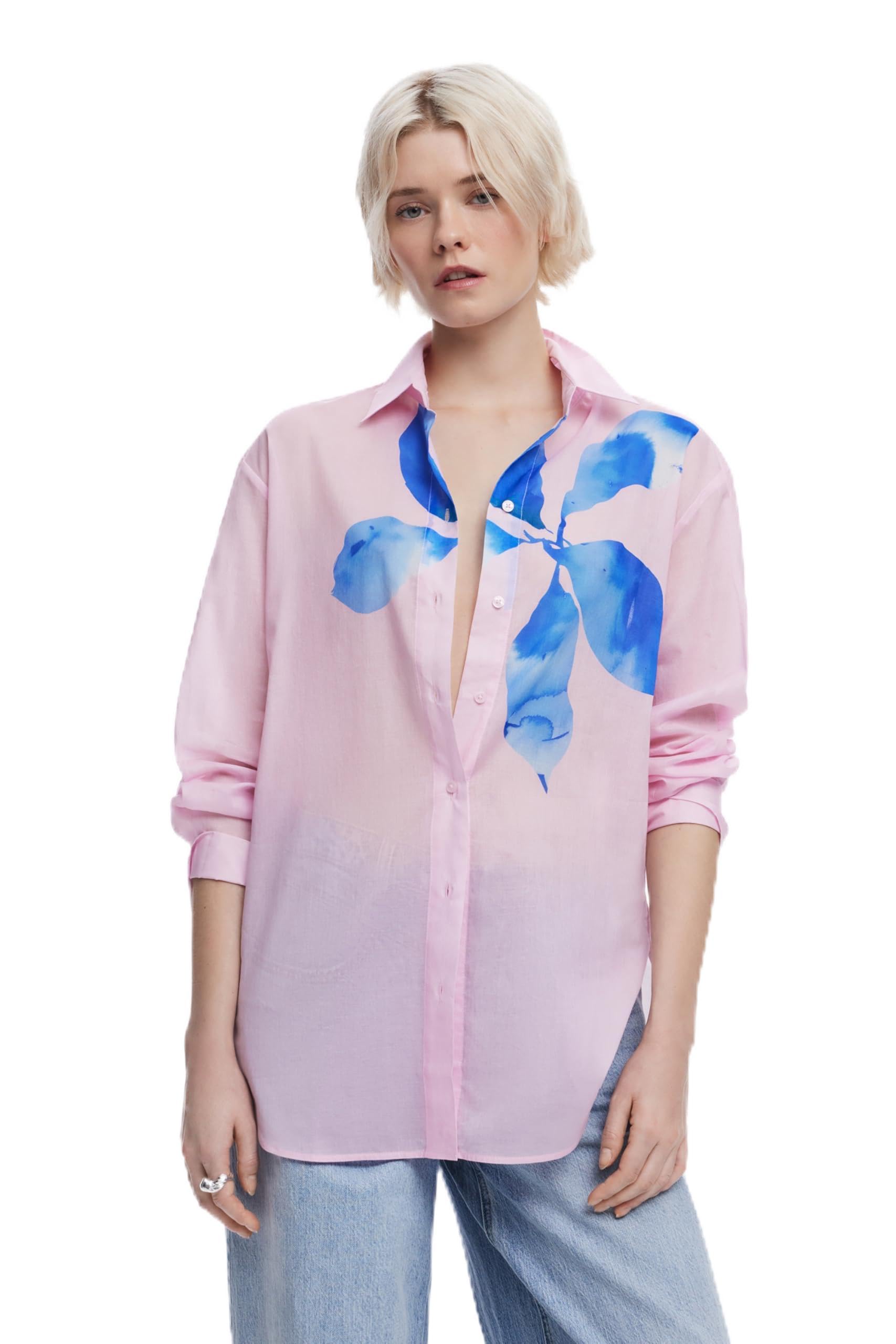 Desigual Women's Red Shirt_water Flowe, 3035 Pink Stick, L/Xl