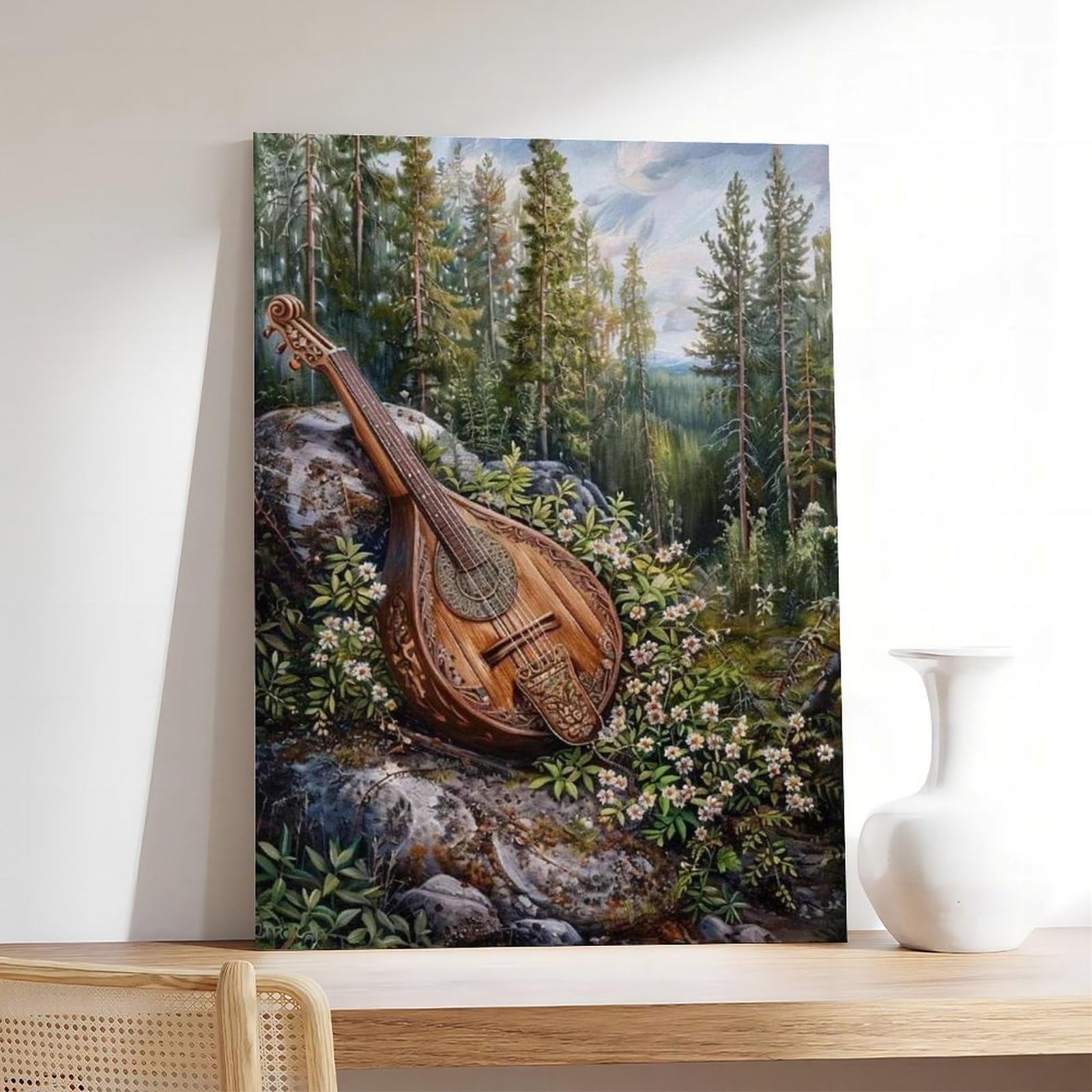 Stampa artistica su tela di Kantele finlandese, con musica folk, decorazione per camera da letto, ufficio, camera da letto, regalo, 40 x 60 cm