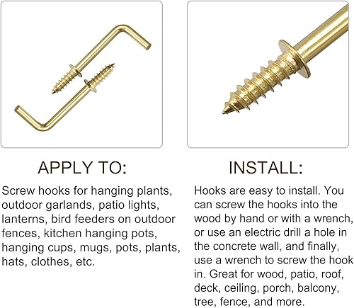 Miniatura 5 de METALLIXITY Ganchos de tornillo para colgar (33mm1.3") 50 unidades, gancho de techo de metal en forma de L  para colgar al aire libre, ganchos para