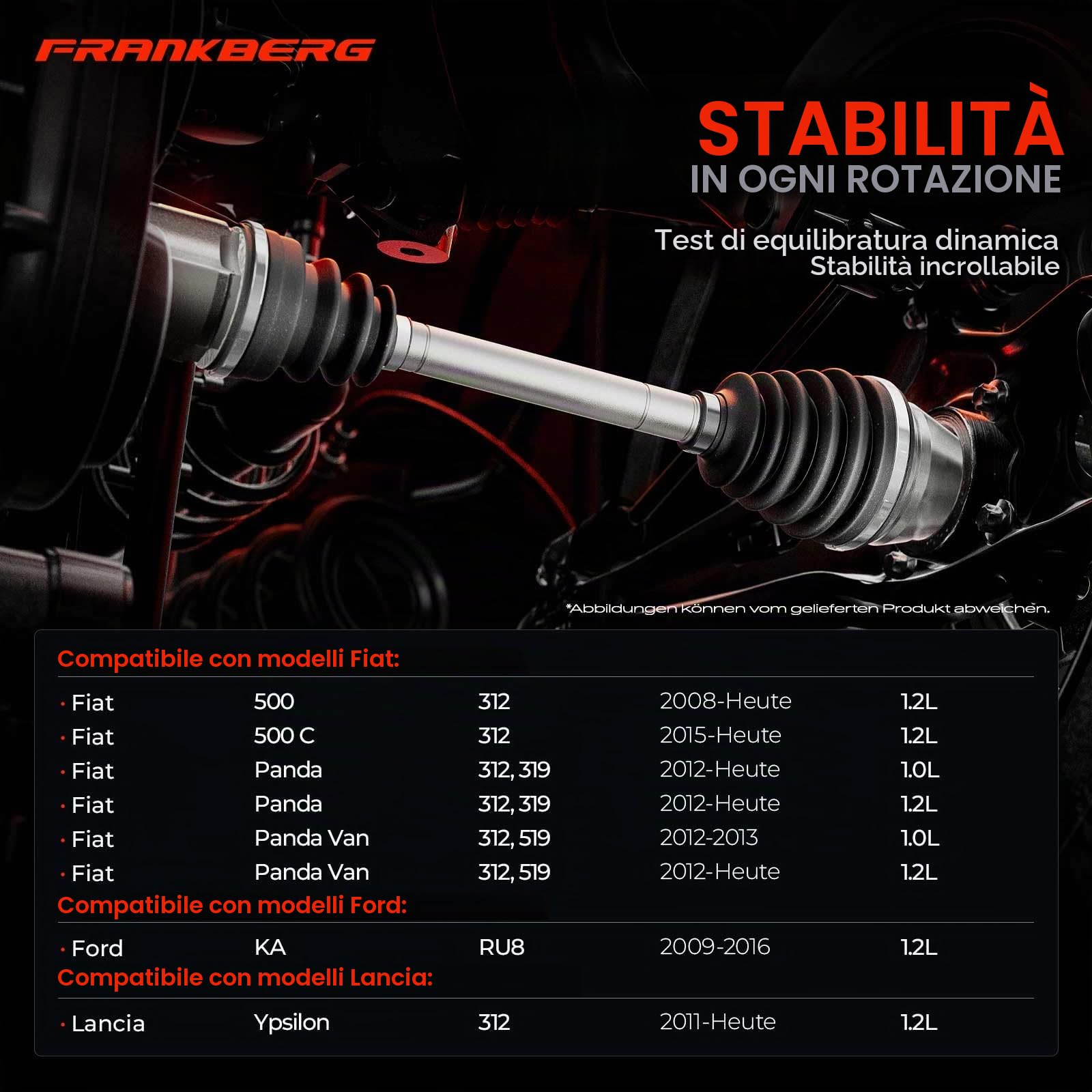 Frankberg Albero di trasmissione semiasse cambio manuale assale | Compatibile con: 500 312, Ypsilon 312, 312 319, Van 312 519, KA RU8, 500 C 312