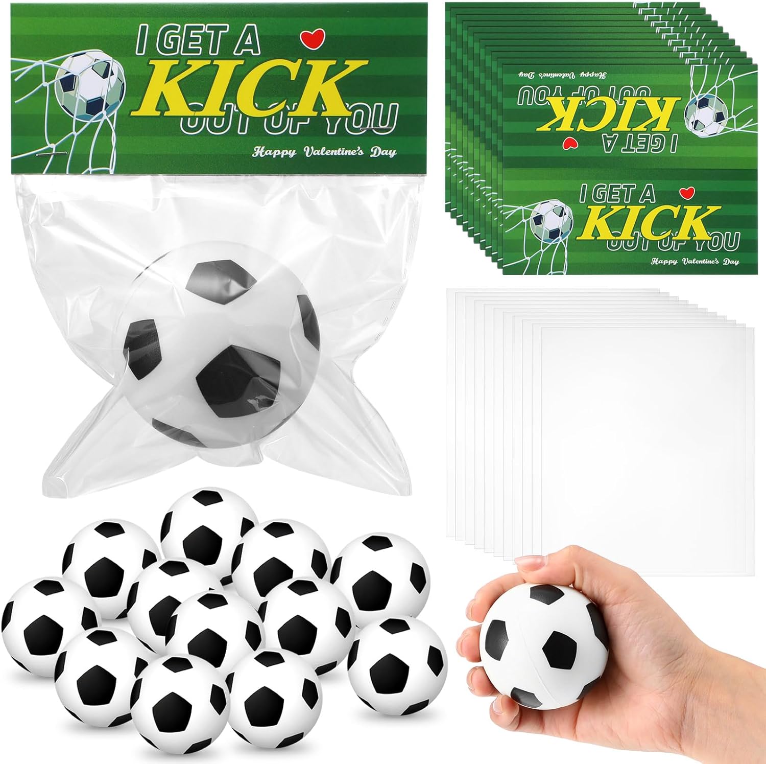 Hollowfly 24 Pcs Soccer Valentines Day Card Headers 24 Valentines Soccer Mini Stress Balls for Kids Classroom Exchange Gifts Sports Party Favor Toy Gifts with 100 Mini Staples with Stapler