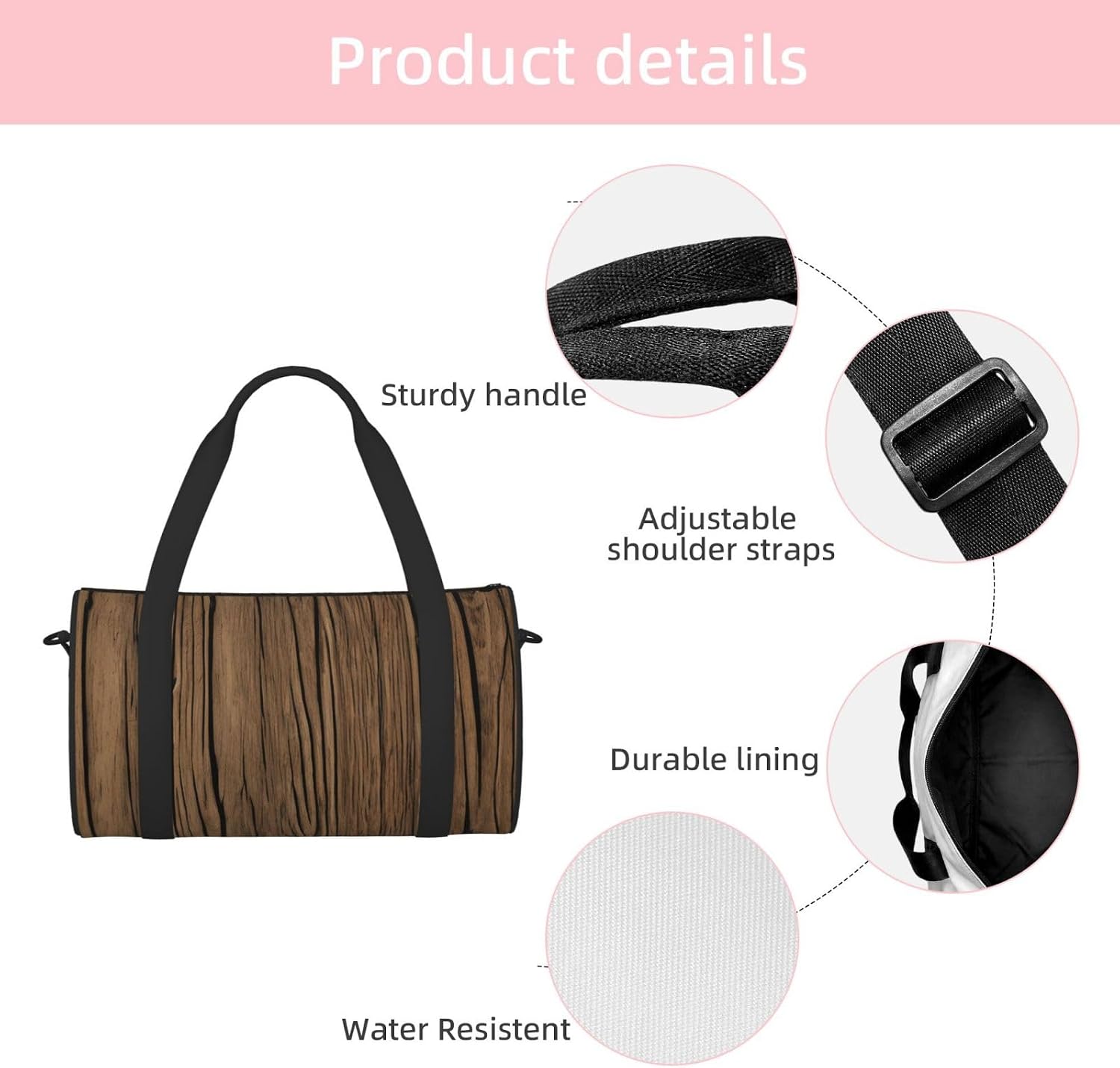 Wood Grain Print Sports Tote Bag Lightweight Water-Resistant Gym Backpack Travel Supplies