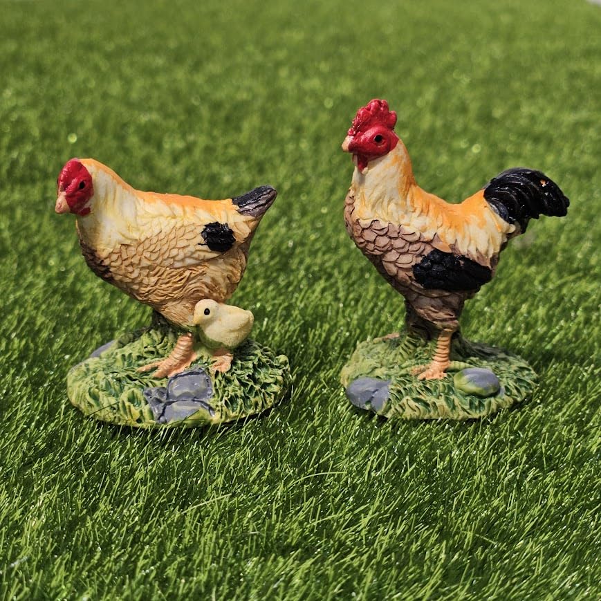 Image of Miniature Hen Set of 2 - Tiny Farmhouse Chickens for Miniature Garden Decor, Dollhouse Accessories & Cute Gifting, Handmade Mini Animal Figurines for Fairy Garden & Terrarium