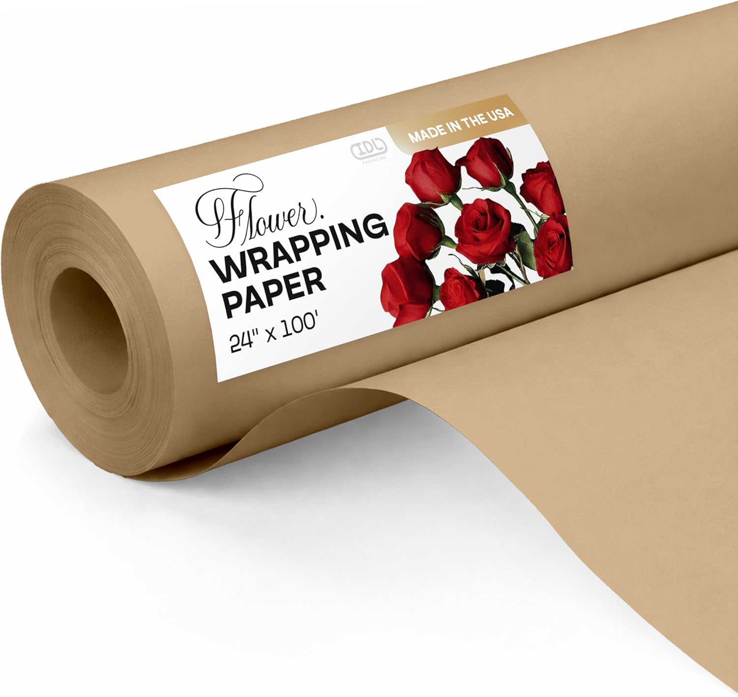 Brown Flower Wrapping Paper, 24"x1200" (100 feet) - USA-Made Premium 50lb Thick Bouquet Wrapping Paper - Elegant Flower Wrap Roll for Weddings, Ceremonies & Special Events by IDL Packaging