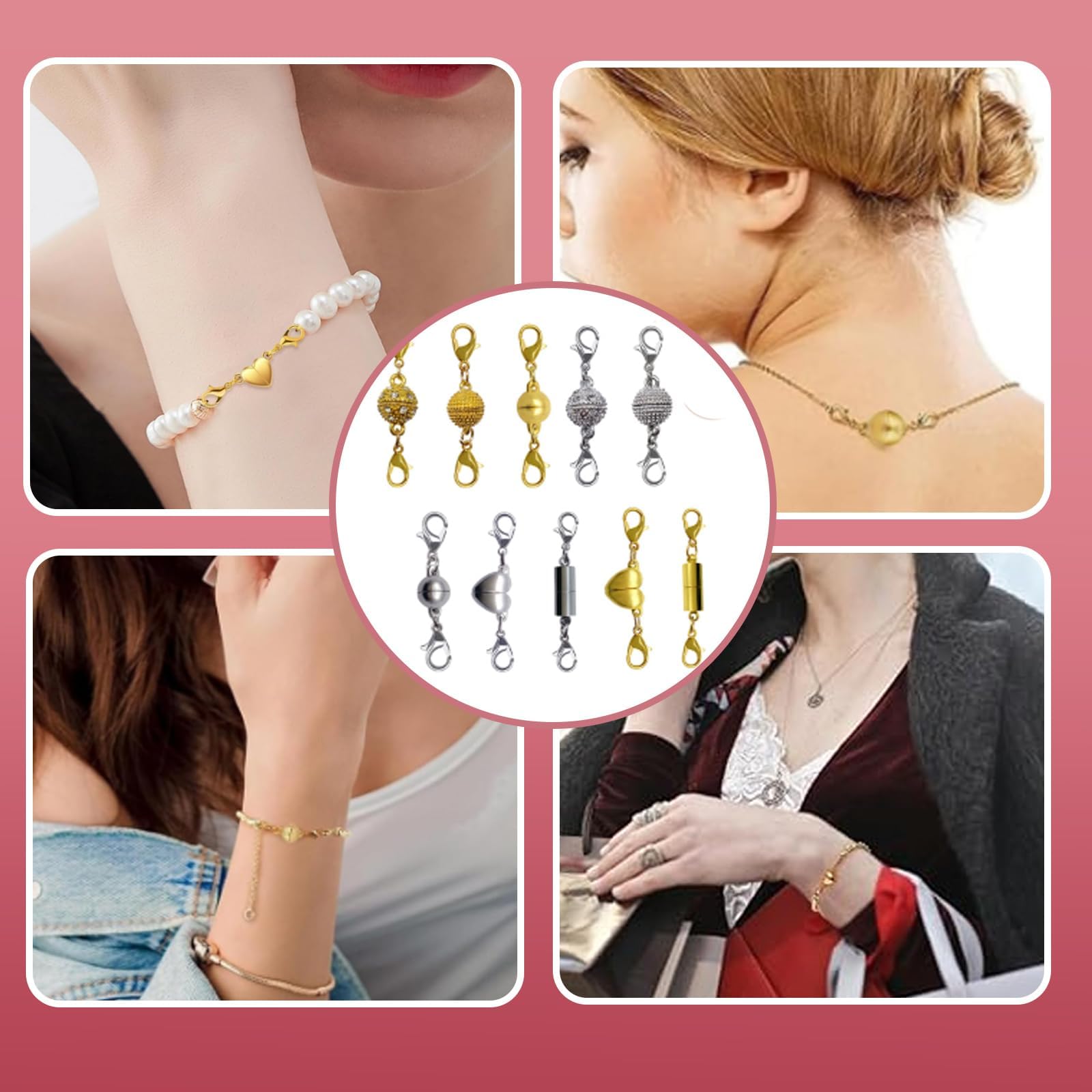 Yuiturt 10 Pcs Double Magnetic Necklace Clasps, Versatile Magnetic Fasteners with 5 Styles - Image 4