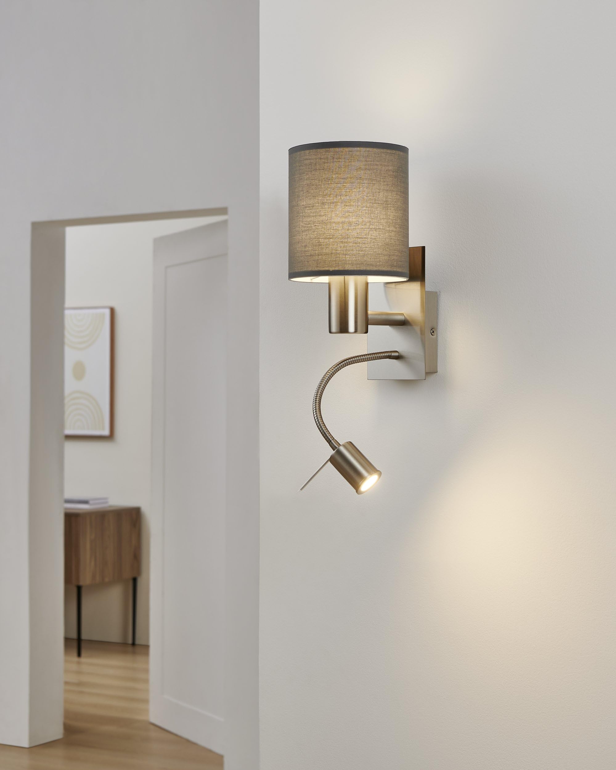 EGLO Wandlampe Pasteri, 2-flammige Textil Wandleuchte mit LED Leselicht