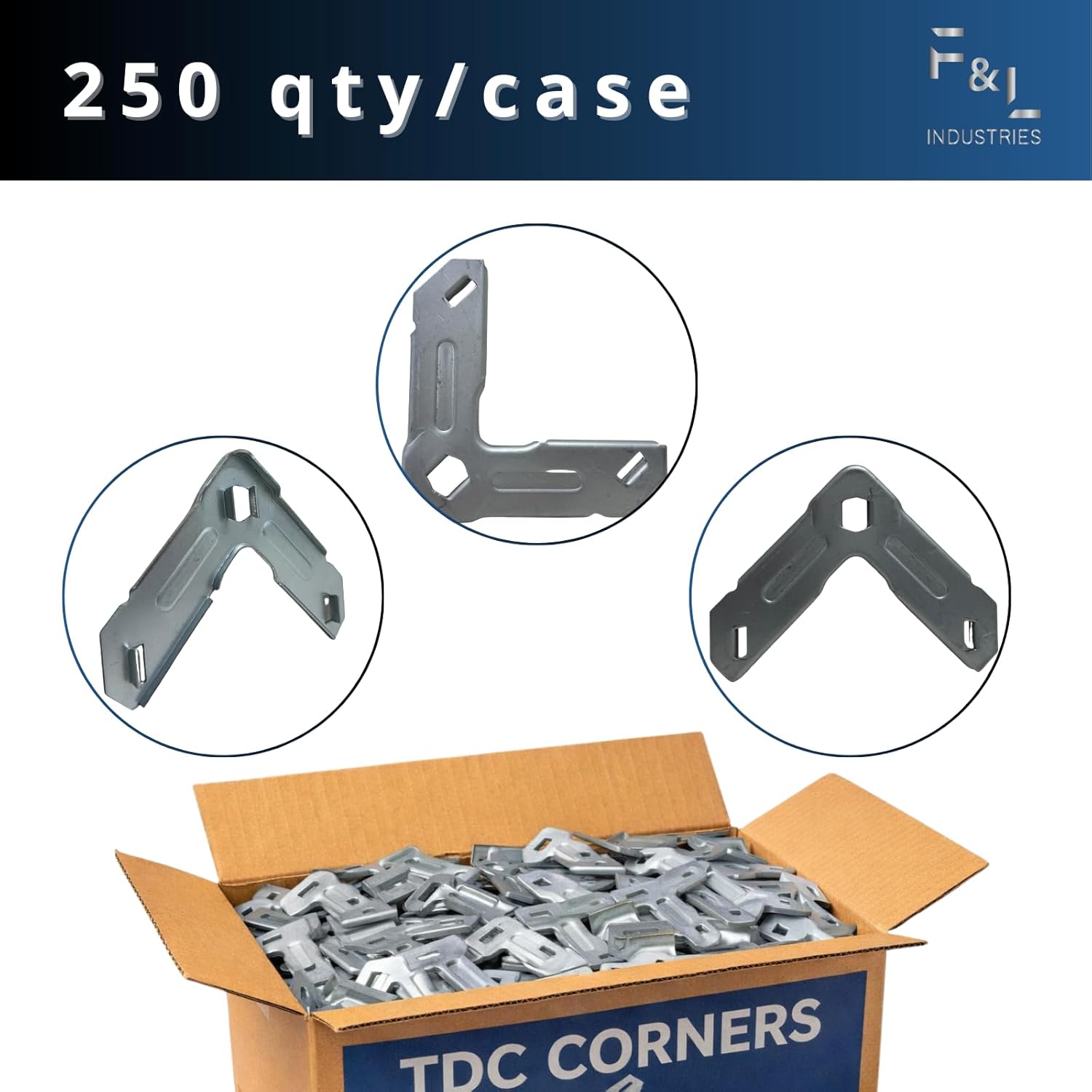 HVAC TDC/TDF Corner Replacement 4" x 4" Heavy-Duty Galvanized Steel–Compatible with Ductmate Rapidmate Flange Systems, Transverse Duct Connection Corners for Commercial & Residential (250 Pack)