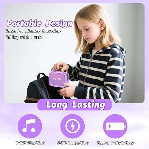Miniatura 7 de Mini máquina de karaoke juguetes de regalo, reproductor MP3 portátil para niños con 2 micrófonos inalámbricos y LED, regalos de cumpleaños de