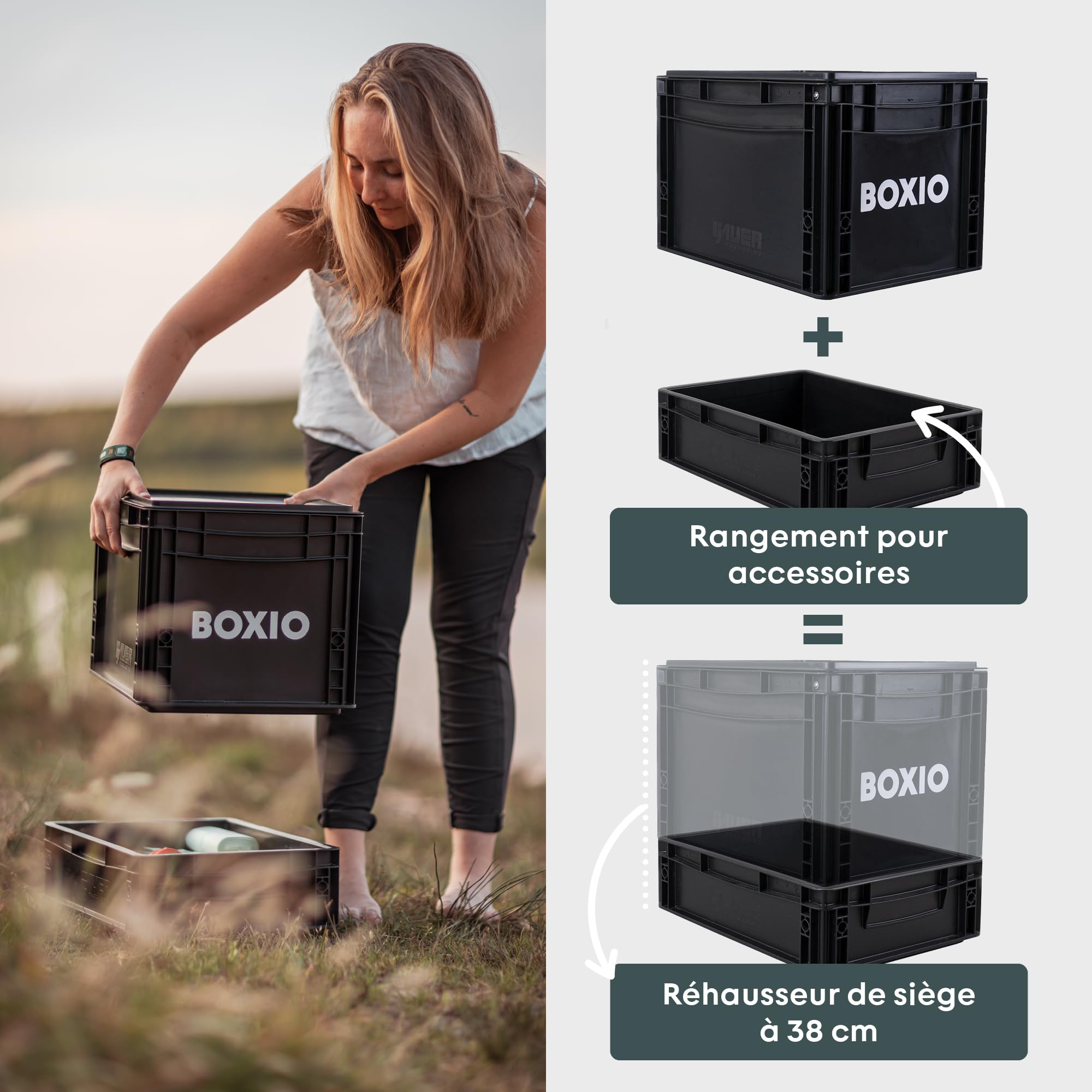 BOXIO Toilette Sèche Portable Séparateur d’Urine - WC Portable pour Voyages, Bateaux, Déplacements, Jardin, Camping-Car | Toilette Sèche Camping Compact : 40 x 30 x 28 cm, Noir