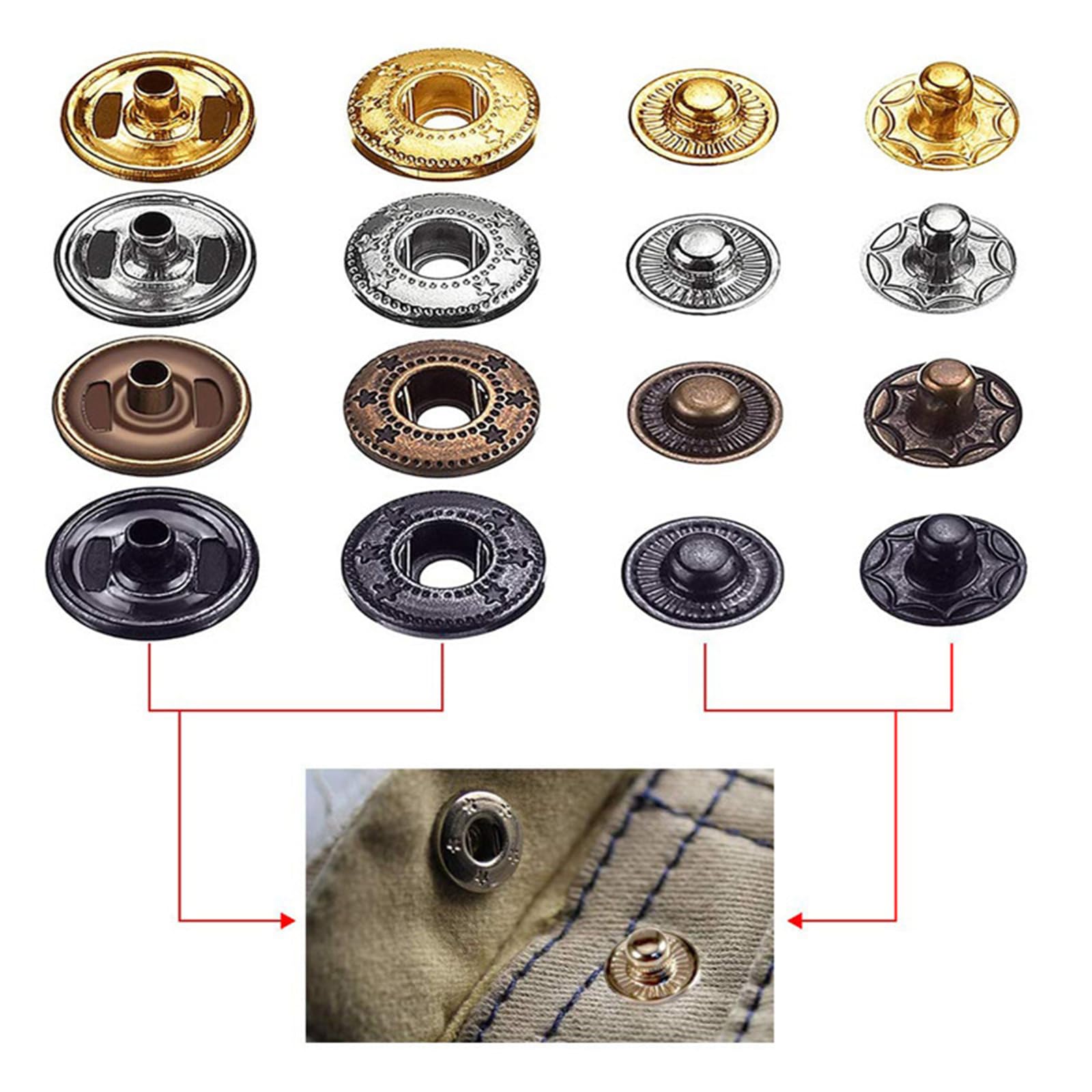 100/120 occhielli in 4 colori con strumenti, kit di occhielli da 12,5 mm per tessuto, tela, tende, abbigliamento, riparazione pelle, utensili per lavatrice, tessuto