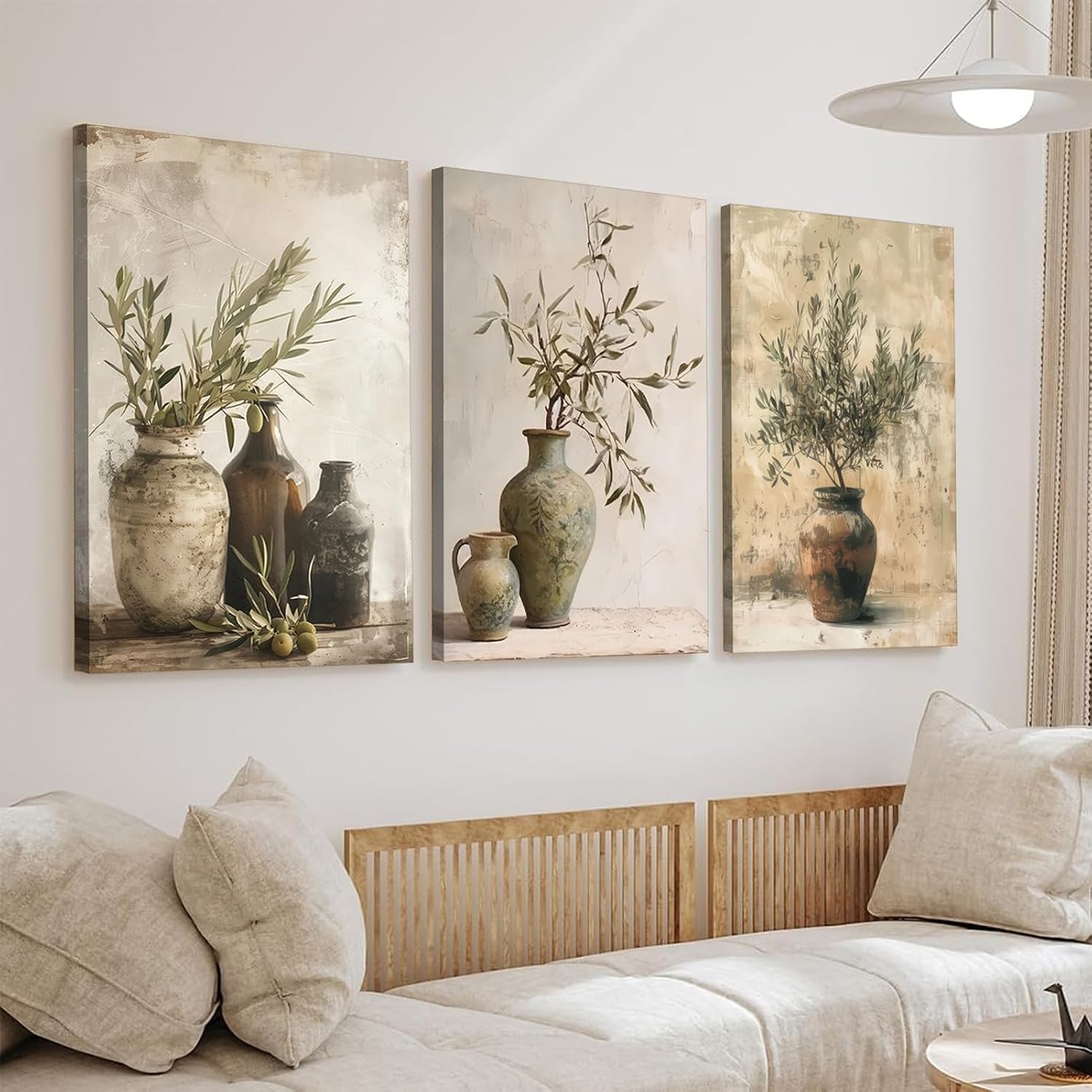 Photo 1 of Vintage Vase Canvas Wall Art Prints Green Rustic Olive Branch Wall Decor Pictures Antique Still Life Plant Posters Paintings Artwork for Living Room Bedroom...