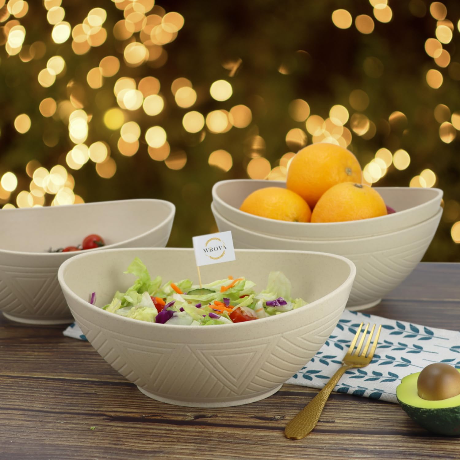 Wrova Juego de 6 cuencos de ensalada de 64 onzas, beige