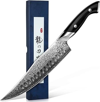 DRAGON RIOT Japanese Chef Knife, Damascus Kitchen Knife with VG10 Steel Core, Ultra Sharp Handmade Cooking Knives with Ergonomic Handle, Premium Gift Box for Mon and Dad
