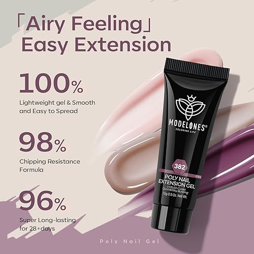 Miniatura 5 de modelones Juego de gel de extensión de uñas de polietileno, 12 colores de 0.55 onzas (0.53 oz), color blanco, desnudo, gris, brillantina, colección