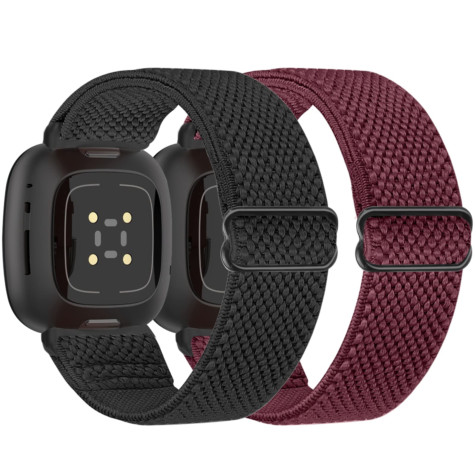 Tiptops 2 Pack Ersatzarmband Kompatibel mit Fitbit Versa 4/Versa 3 Armband/Fitbit Sense 2/Sense Armband für Damen/Herren, Sports Elastisches Verstellbares Nylon Uhrenarmband für Fitbit Versa 4/Sense 2