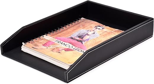 AZYEEA Rectangular Leather A4 Office Paper Tray Page Holder File Holder Stackable Letter Document Holder Jewelry Display T...