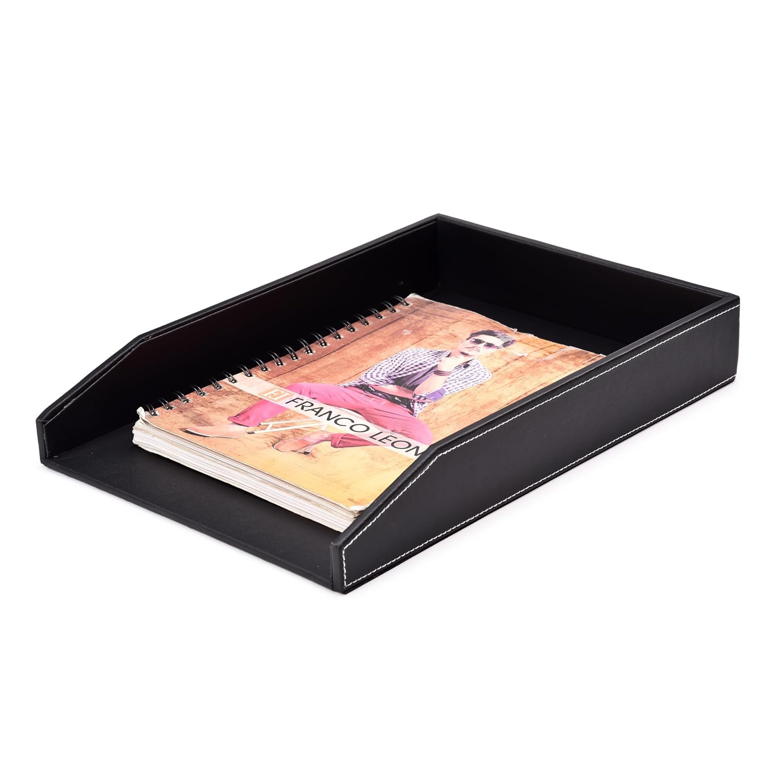 AZYEEA Rectangular Leather A4 Office Paper Tray Page Holder File Holder Stackable Letter Document Holder Jewelry Display T...