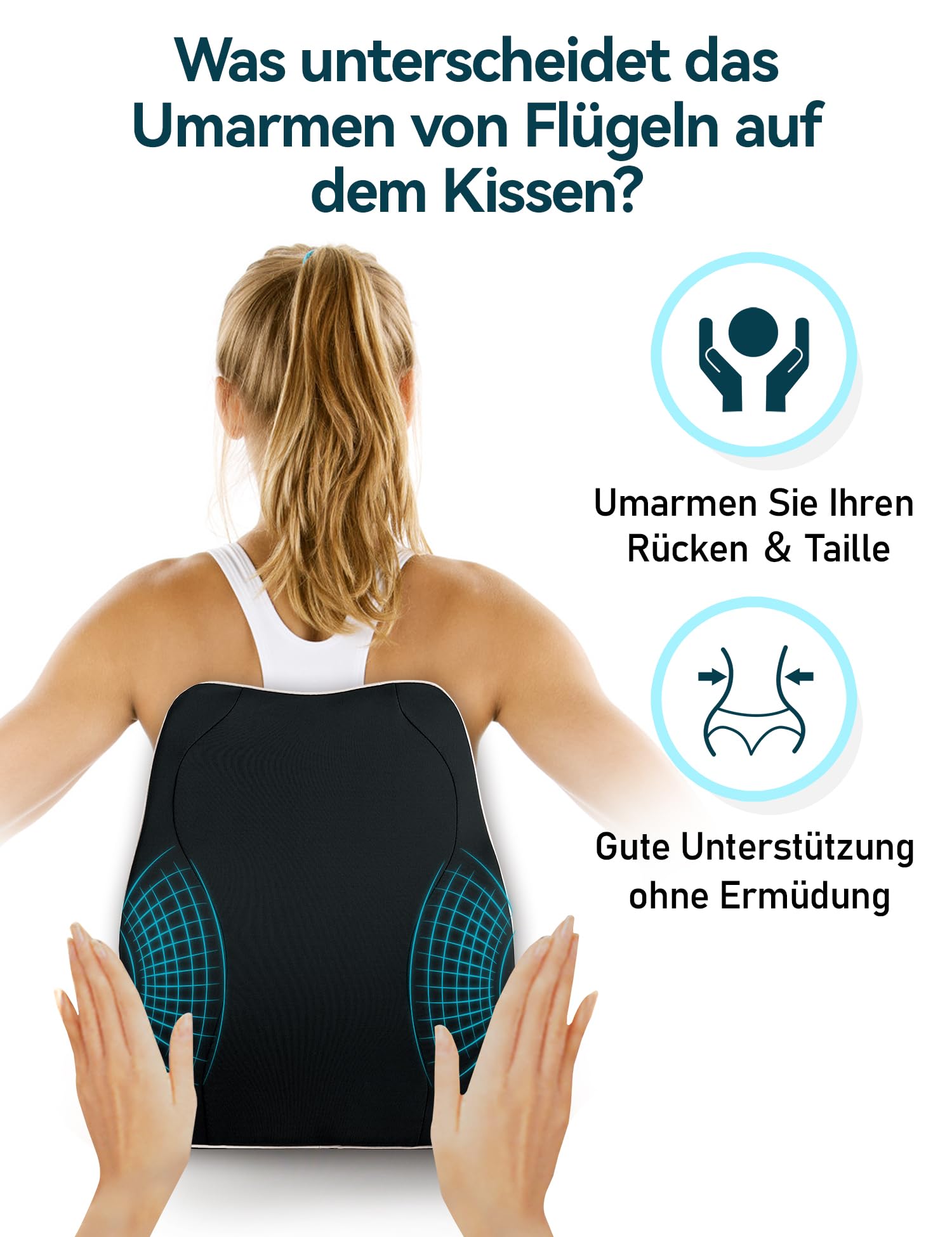 Travel Ease Ergonomisches RückenKissen aus Memory Foam, Lendenkissen für Bürostuhl, Schreibtischstuhl, mit Antistatischem, hautfreundlichem Bezug und für eine Bequeme Sitzhaltung (Schwarz)