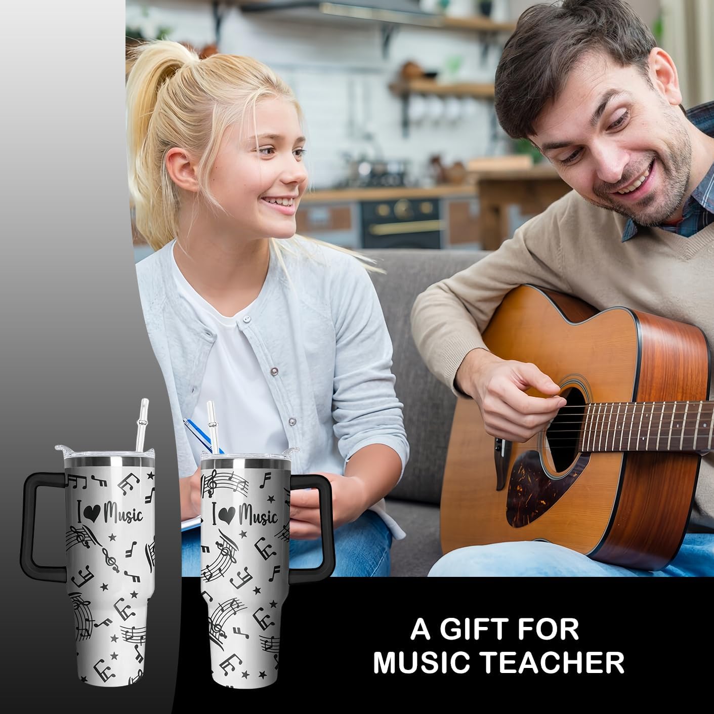 40oz Music Teacher Gifts Tumbler with Handle and Straw, Musical Note Stainless Steel Insulated Cup with Lid, Travel Coffee Mug Water Bottle, Birthday Gifts for Women Men - Image 5