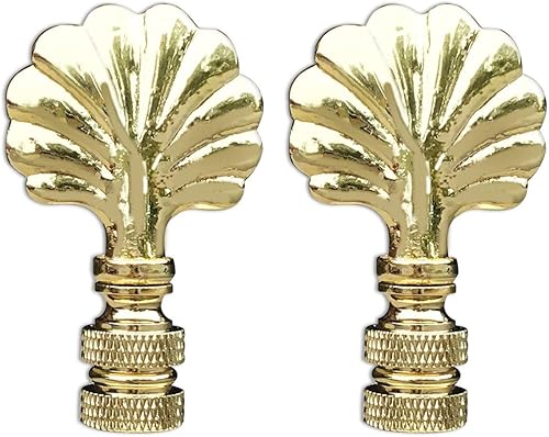 Royal Designs Seashell - Juego de 2 remates de lámpara de 2.25 pulgadas para pantalla de lámpara, latón pulido