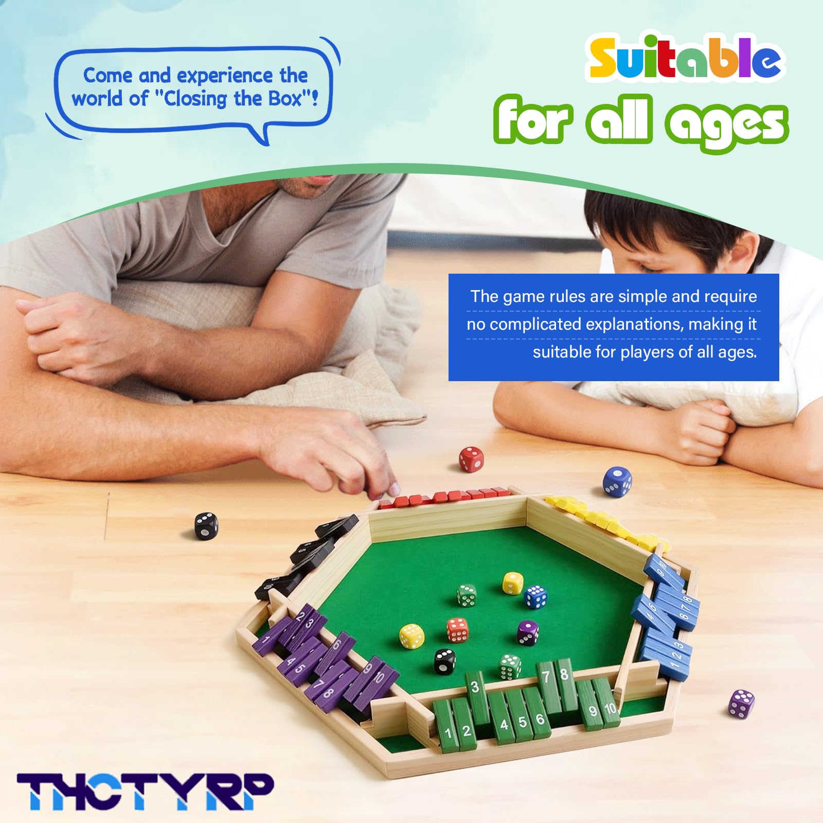 Shut The Box drewniana gra planszowa dla 6 graczy, klasyczna gra w kości, gra rodzinna i gra podróżna, tradycyjna gra w pub
