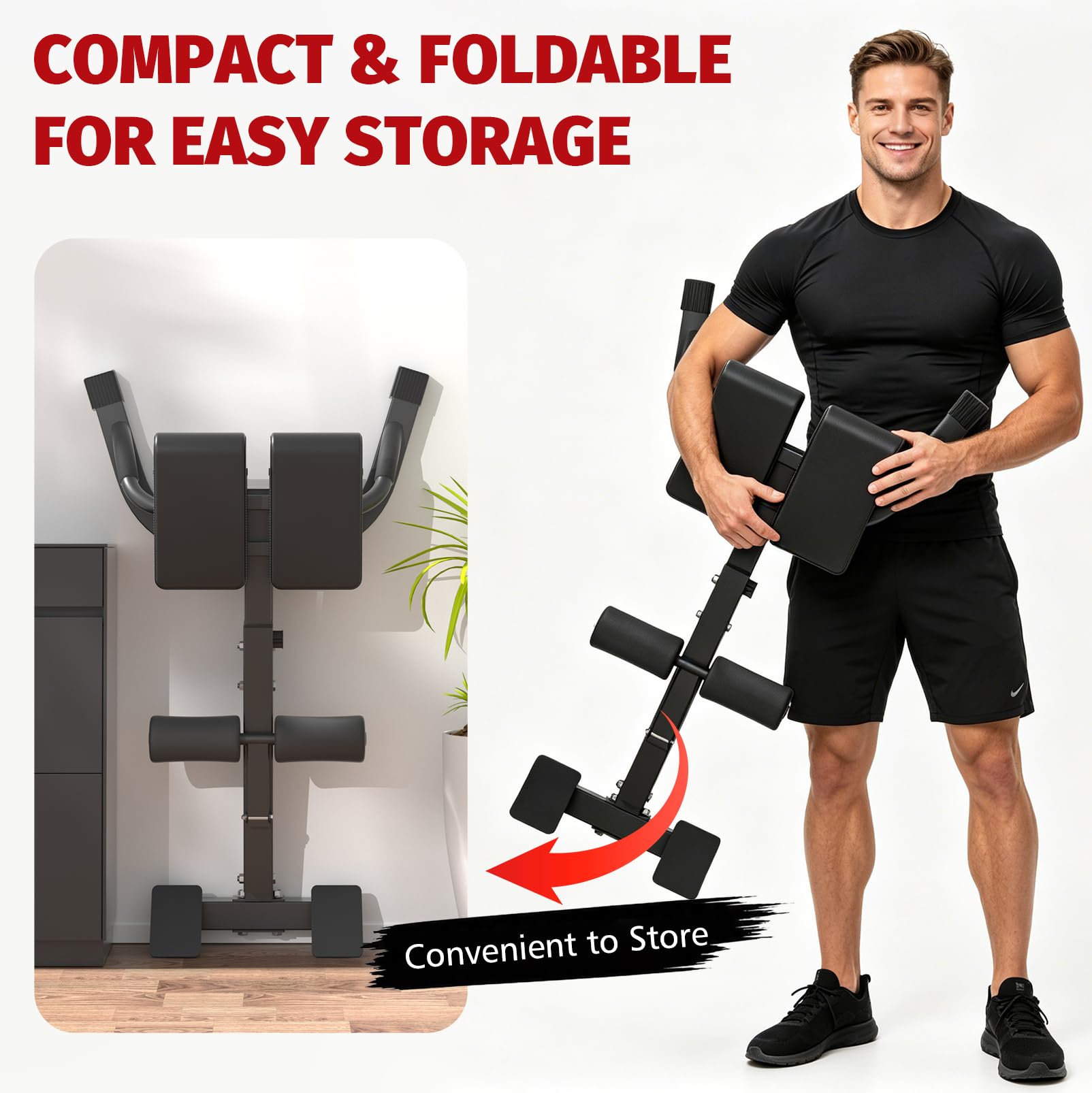 Silla romana, hiperextensión de espalda plegable, banco de hiperextensión, estirador de espalda para el hogar, banco de entrenamiento ajustable, 7 abdominales y muslos ajustables