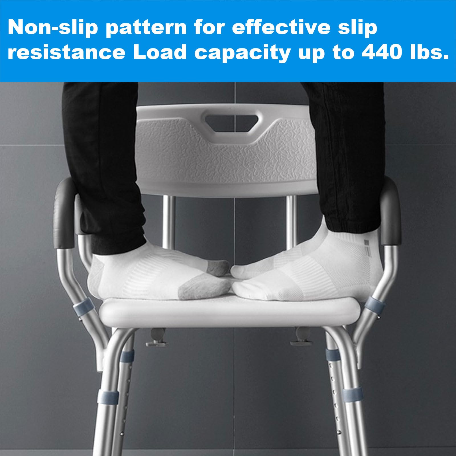 Silla de ducha para ancianos y silla de ducha con brazos, silla de ducha ajustable en altura con cierre de ducha para capacidad de 440 libras, silla de ducha para ducha interior, silla de ducha con