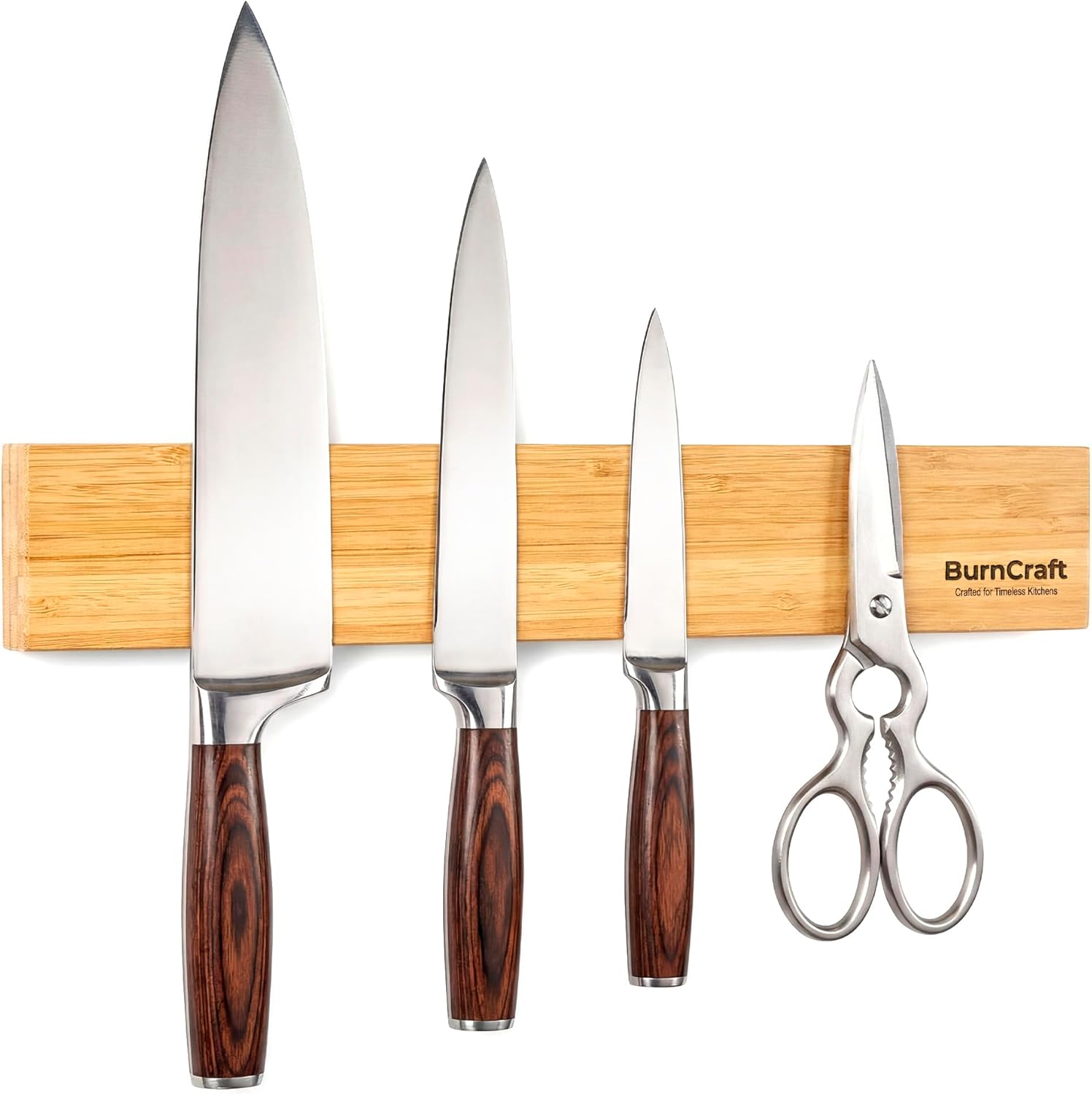 Magnetic Knife Strip, 16 Inch Bamboo Magnetic Knife Holder for Wall, Solid Wood Kitchen Knife Storage Rack, Strong Magnetic Knife Bar, Kitchen Utensil Holder with Powerful Magnet
