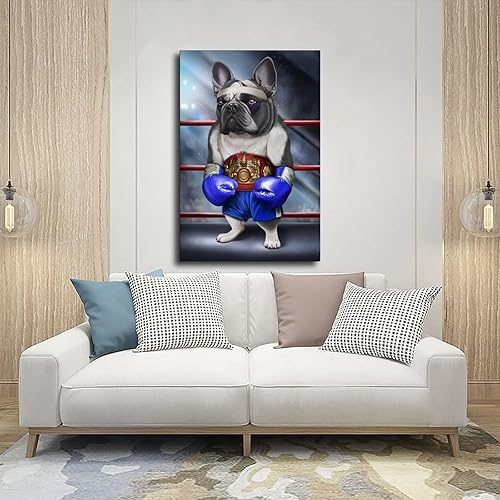 Miniatura 5 de Póster de película de boxeo de Bulldog francés, póster de lienzo para decoración de pared, pinturas para sala de estar, dormitorio, marco 24 x 36