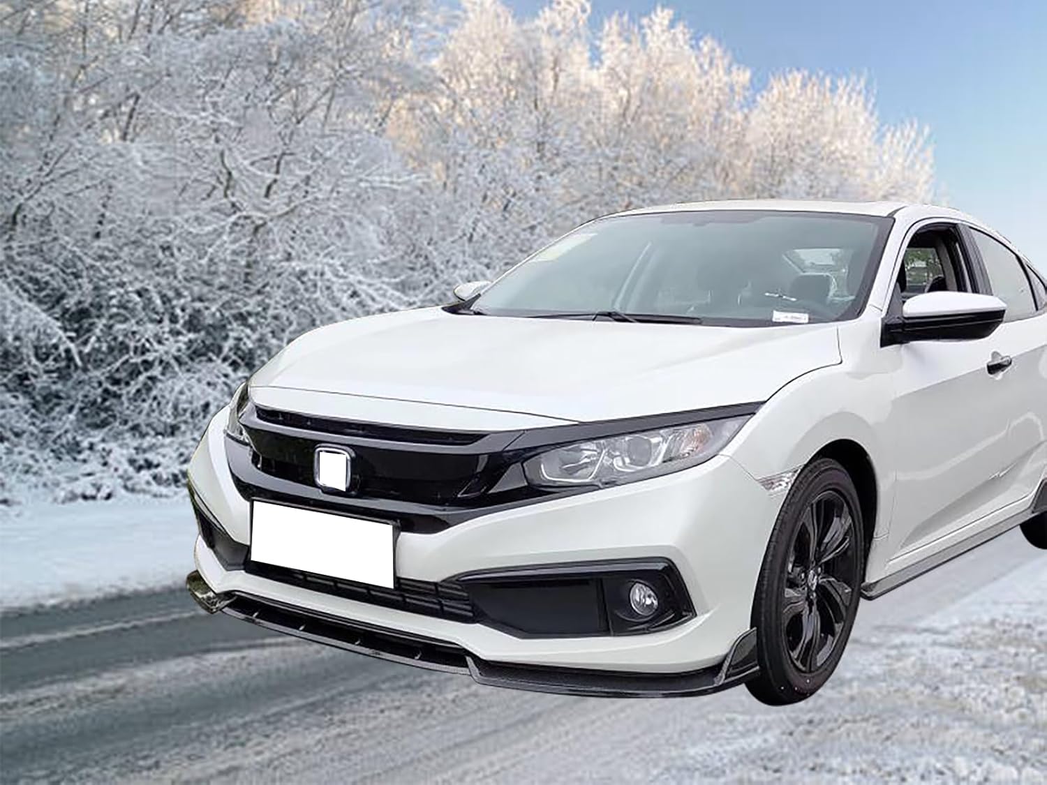 IKON MOTORSPORTS Front Bumper Lip Compatible with 2019-2021 Honda Civic, 10TH GEN IKON Style CF Look PP Air Dam Chin Spoiler