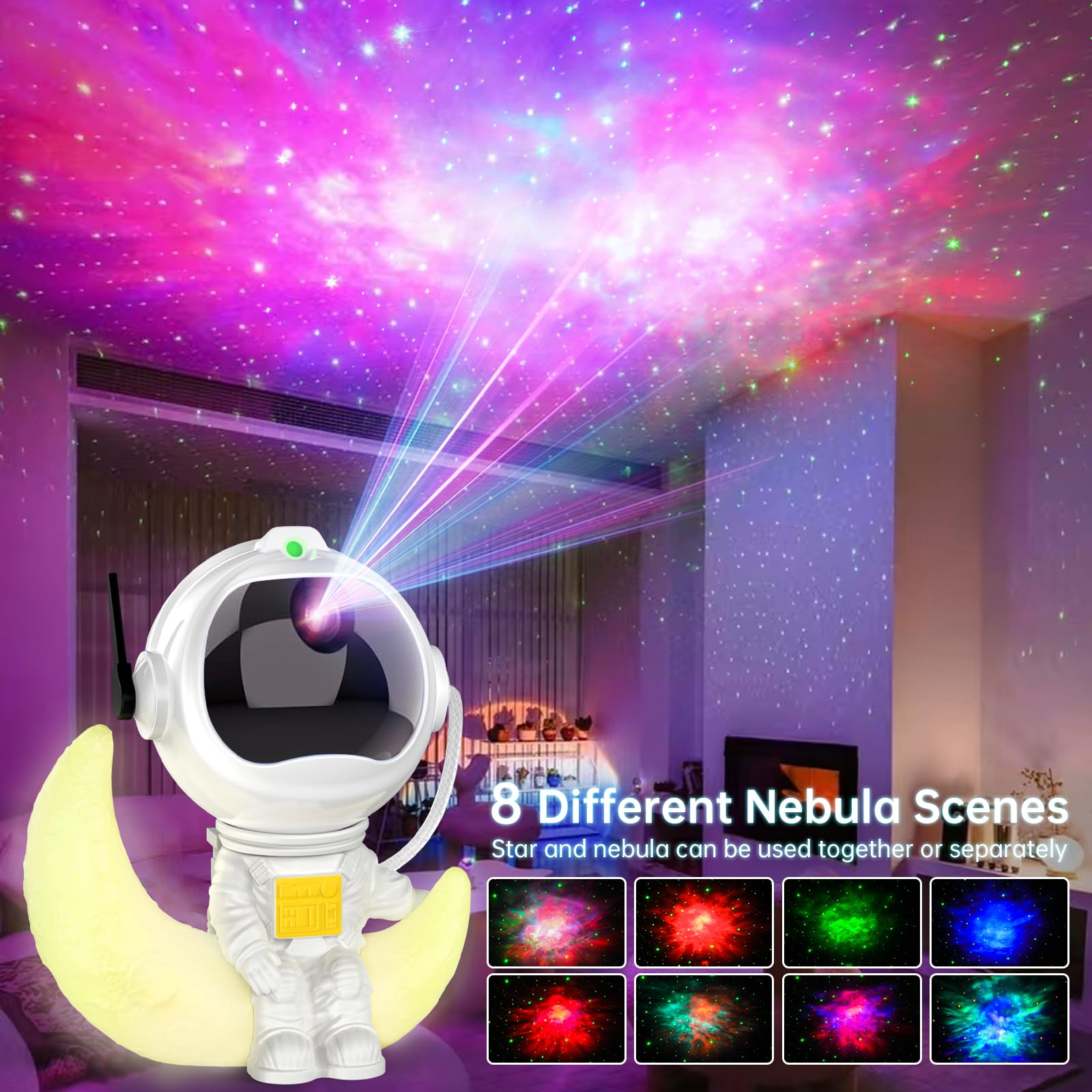 PHOSURA LED Astronauta Proiettore Stelle Galassia Lampada Notturna, Spaziale con Timer, Telecomando, Cielo Stellato Soffitto Luce per Camera da Letto, Regalo per Bambini e Adulti