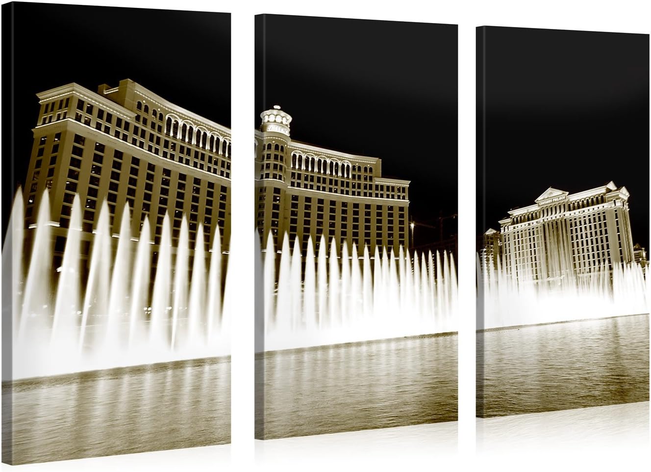 BELLAGIO - Black and White Las Vegas Cityscape Gallery Wrapped Canvas Print Size: 52"W x 30"H