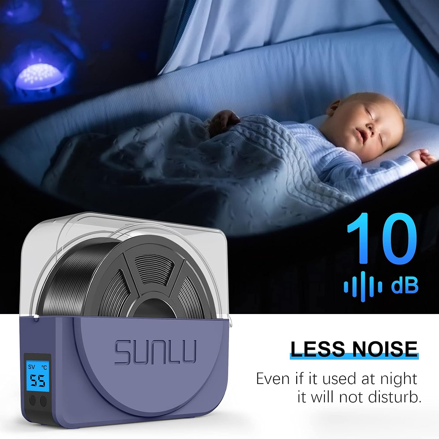 SUNLU Filament Dryer Box for 3D Printer Filament, S1 Plus Upgrade Fan, Keep Filament Dry During 3D Printing, Filament Holder, Keep 3D Filament No More Brittle/String/Poor Adhesion, Dark Grey