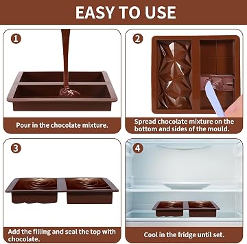 2 Pack Silicone Chocolate Bar Moulds, Non-Stick Deep Rectangular Tray