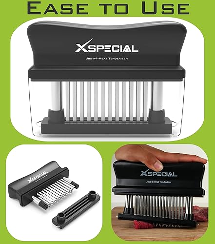 Miniatura 2 de XSpecial - Herramienta para ablandar carne con 48 cuchillas de acero inoxidable  Fácil de usar y limpiar convierte las carnes duras y correosas en